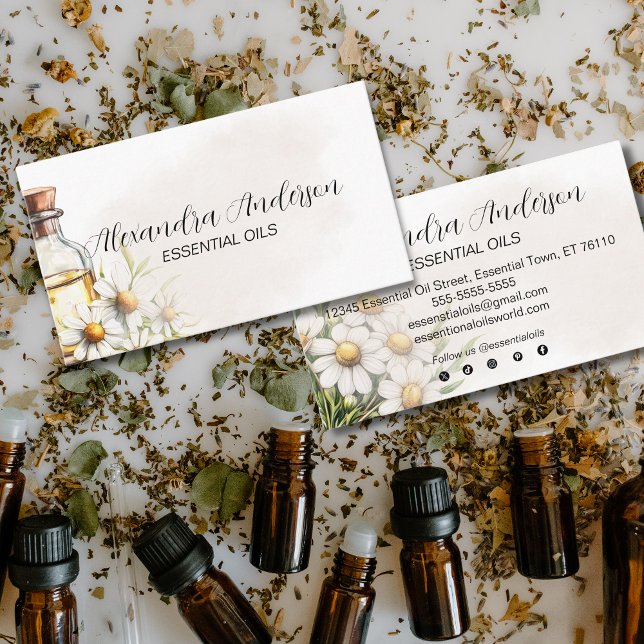 Natura Blommigt Chamomile Essential Oils Watercolo Visitkort (Natura Floral Chamomile Essential Oils Watercolor Business Card)