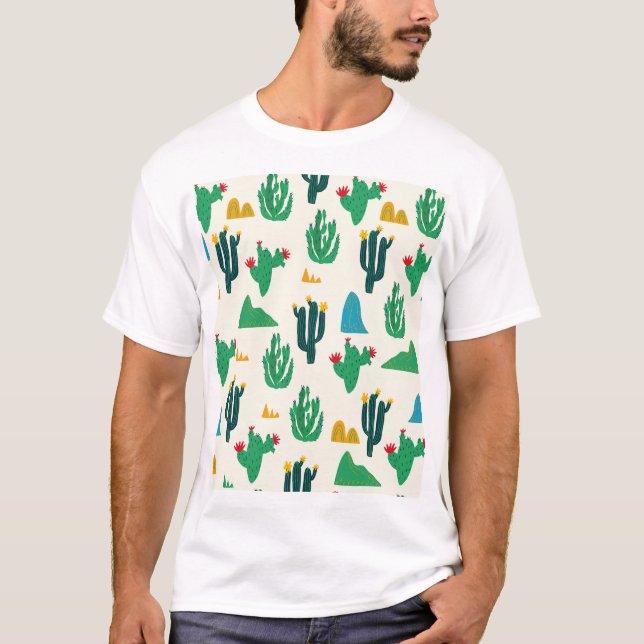 Naturaktus: Folk Art Seamless. T Shirt (Framsida)