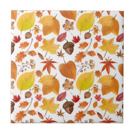Natural Autumn Earth Tones Leaves and Acorns Kakelplatta