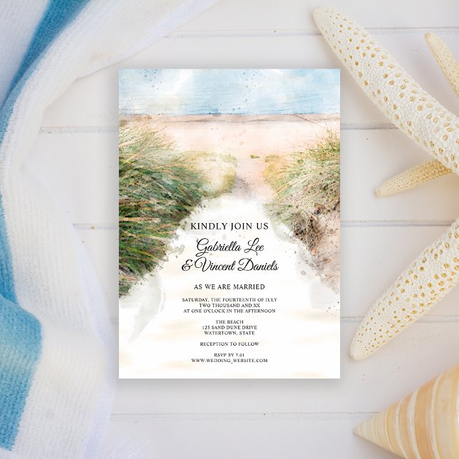 Natural Beach Wedding Inbjudningar (Invite guests to your destination marriage ceremony with the Natural Beach Wedding Invitation.)