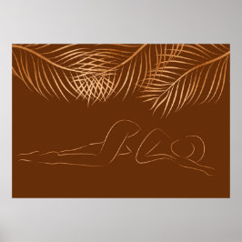 Natural Black Woman Guld Line Art Poster