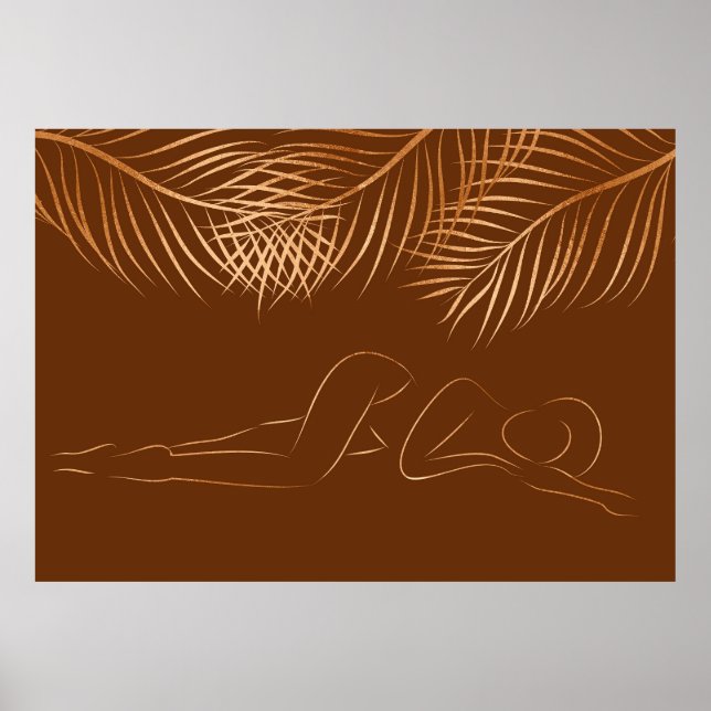 Natural Black Woman Guld Line Art Poster (Framsidan)