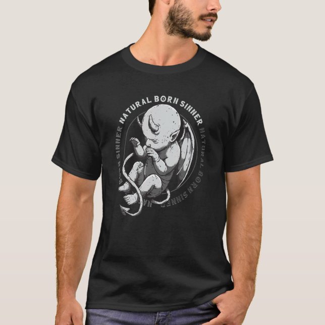 Natural Born Sinner Djävulen Baby Grunge Goth Emo  T Shirt (Framsida)