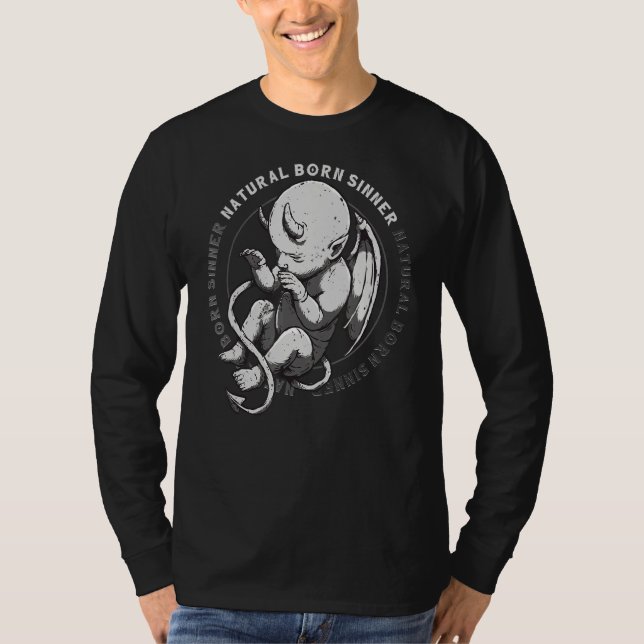 Natural Born Sinner Djävulen Baby Grunge Goth Emo  T Shirt (Framsida)