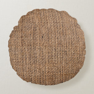 Natural Brown Burlap Canvas Coarse Grunge Backgrou Rund Kudde