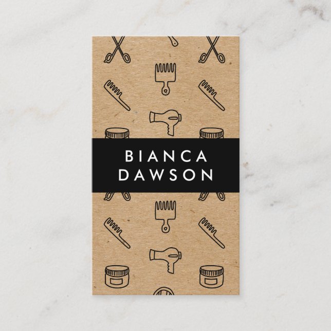 Natural Brown Hair Stylist Verktyg Mönster Visitkort (Framsida)