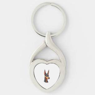 Natural Ear Doberman Twisted Heart Silverfärgad Nyckelring