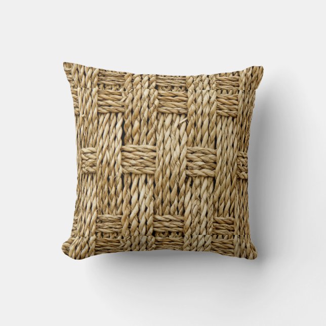 NATURAL FAUX STRUKTUR STRAW WEAVE SOMMER PILLOW KUDDE (Framsida)