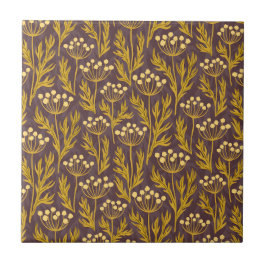 Natural Floral Pattern: Golden Accents  Dark Canva Kakelplatta