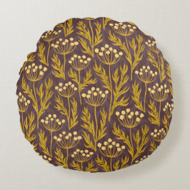Natural Floral Pattern: Golden Accents  Dark Canva Rund Kudde