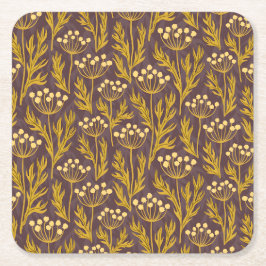 Natural Floral Pattern: Golden Accents  Dark Canva Underlägg Papper Kvadrat