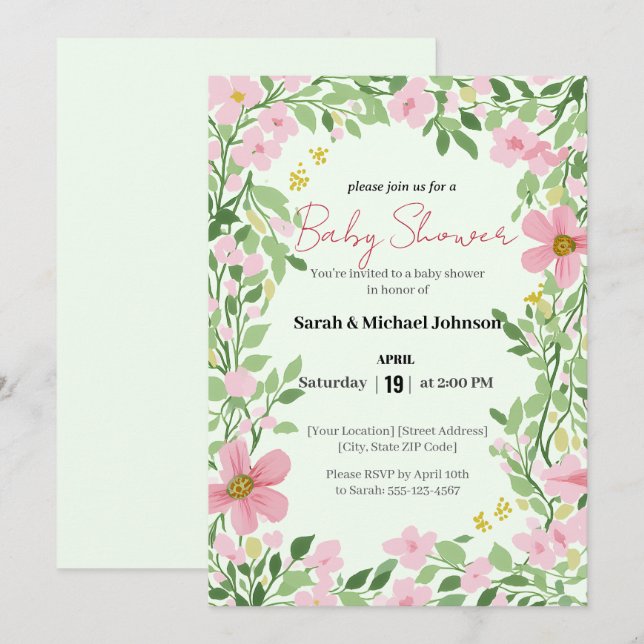 Natural Garden Baby Shower Inbjudningar (Fram/baksida)