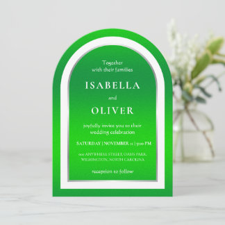 Natural grass green white text wedding inbjudningar