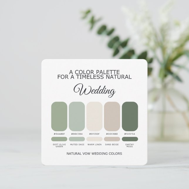 Natural Green Wedding Color Palette Card Inbjudningar (Stående Fram)