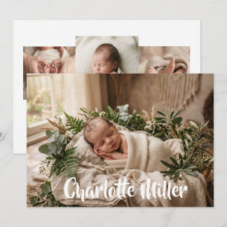 Natural Greenery Newborn Baby Birth Announcement Meddelande