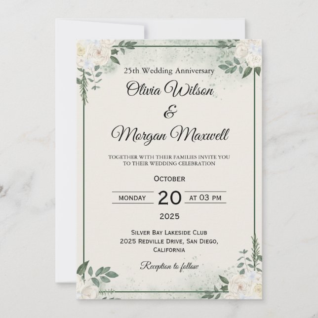 Natural Greenery Wedding Anniversary Invitations Inbjudningar (Framsida)
