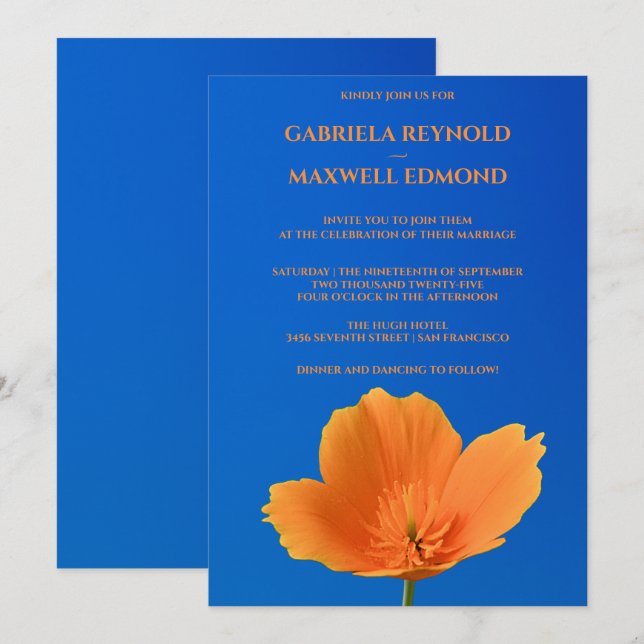 Natural Inspired California Poppy Bröllop Inbjudningar (Fram/baksida)