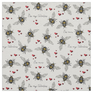 Natural Ivory Linen Bee Mine Illustration Mönster Tyg