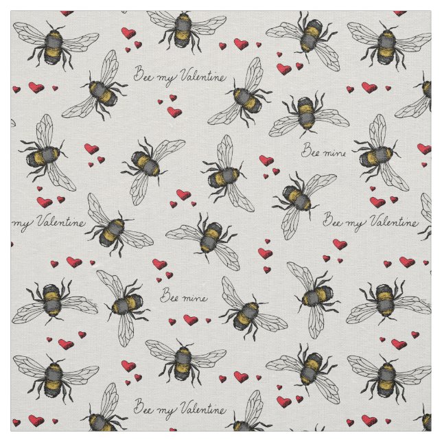 Natural Ivory Linen Bee Mine Illustration Mönster Tyg (Prov)