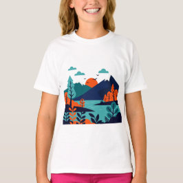 Natural landscape in minimalist style t shirt