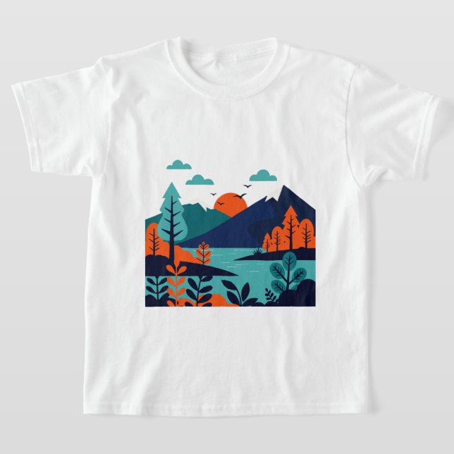 Natural landscape in minimalist style t shirt (Laydown)