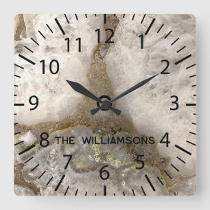 Natural Quartz Geode Stone Fyrkantig Klocka