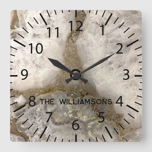 Natural Quartz Geode Stone Fyrkantig Klocka (Framsida)