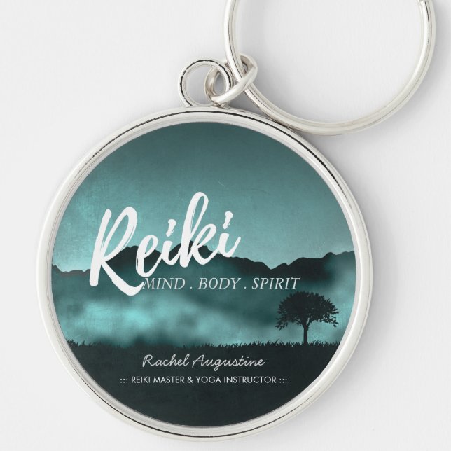 Natural Reiki Master och Yoga Mediation Instruktör Rund Silverfärgad Nyckelring (Framsidan)