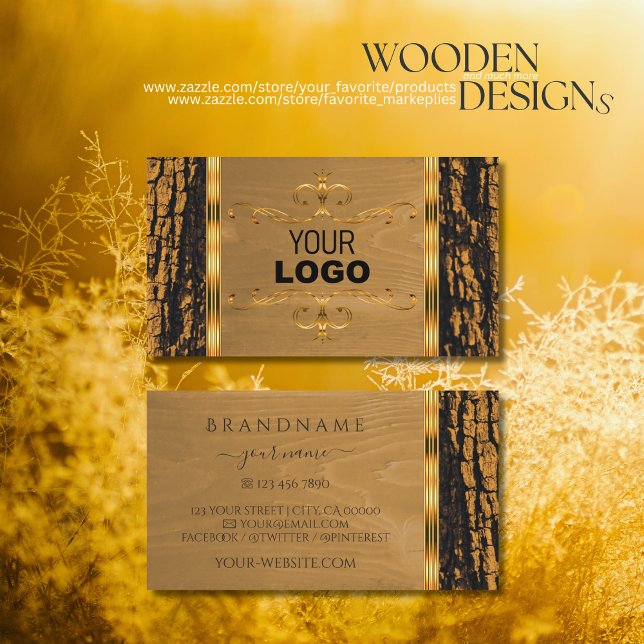 Natural Träd Bark Wood Grain Shimmery Gräns Logoty Visitkort (Skapare uppladdad)