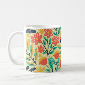 Naturavfall: Blommigt Sömlöst Mönster. Kaffemugg