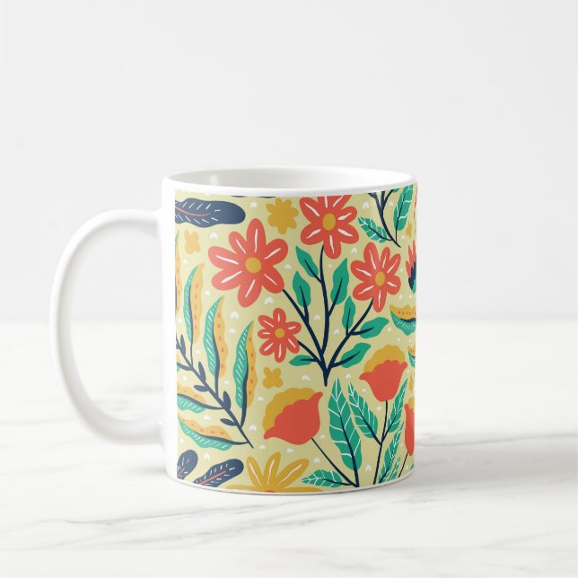 Naturavfall: Blommigt Sömlöst Mönster. Kaffemugg (Vänster)