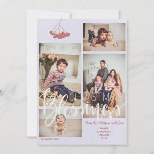 Naturbeige vit 4 foton modern familj julkort