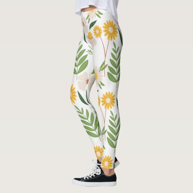 Naturbespäckade vita blommor leggings (Vänster)