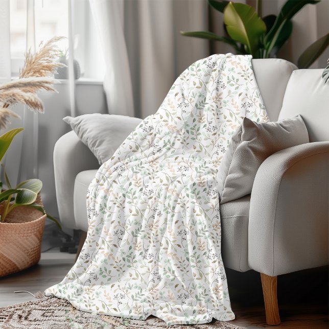 Naturbesprutad vattenfärg Botaniskt blad Fleecefilt (Skapare uppladdad)