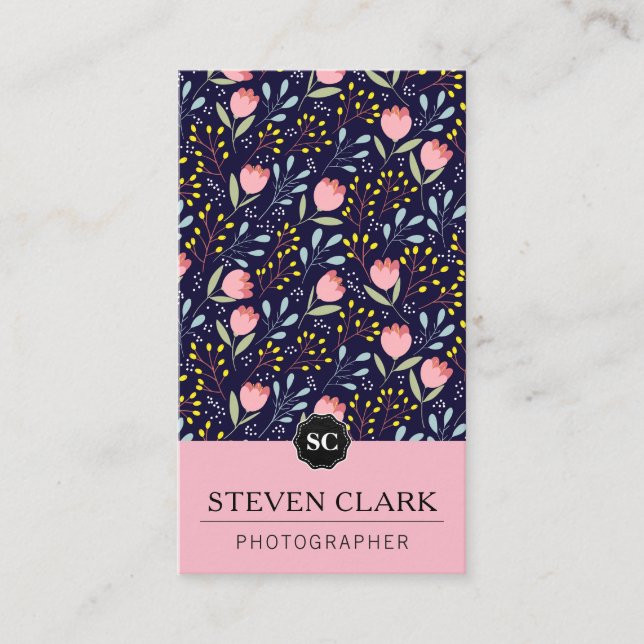 Naturblommor/Monogram (Rosa) Visitkort (Framsida)