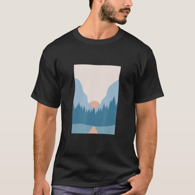 Naturcampingplats i bergsområden sjö, resa hiki t shirt (Framsida)