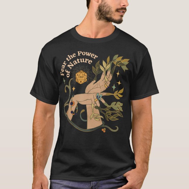 Naturdrott Dnd Dice Botanical Händer och Stars Fe T Shirt (Framsida)