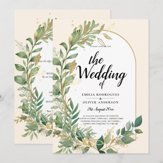 Nature Älskare Bröllop Foral Greenery Rustic Boho Inbjudningar (Fram/baksida)