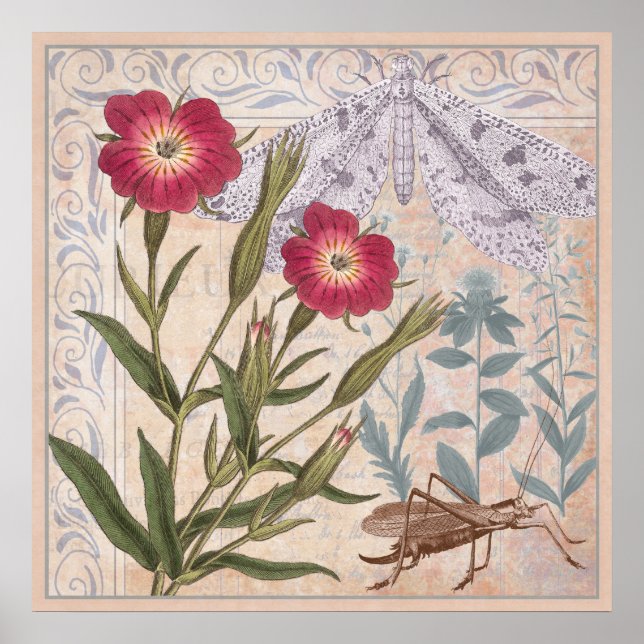 Nature Älskare Wall Art Wildblommor och Insekter Poster (Framsidan)