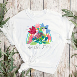 Nature Älskare Watercolor Bird Flowers Rainbow Fär T Shirt
