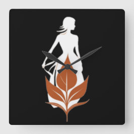 Nature and Woman Silhouette Elegant Feminine Art  Fyrkantig Klocka