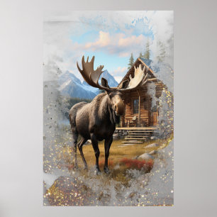 *~* Nature AP AP49 MOOSE Artsy Cabin Gnistra Himla Poster