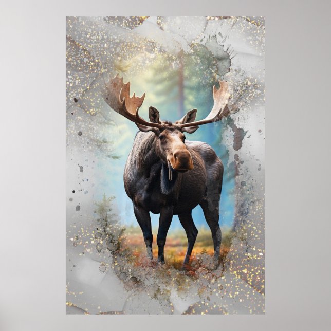 *~* Nature AP AP49 MOOSE Artsy Forest Guld Glitter Poster (Framsidan)