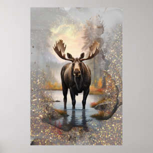 *~* Nature AP AP49 MOOSE Artsy Forest Stream Gnist Poster