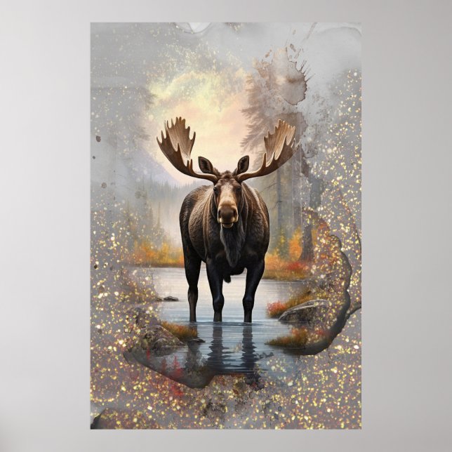 *~* Nature AP AP49 MOOSE Artsy Forest Stream Gnist Poster (Framsidan)
