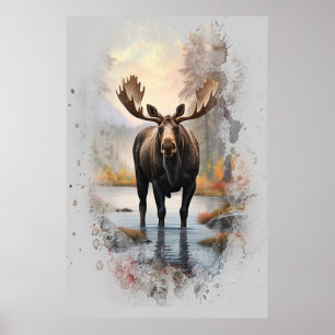 *~* Nature AP AP49 MOOSE Artsy Forest Stream Poster