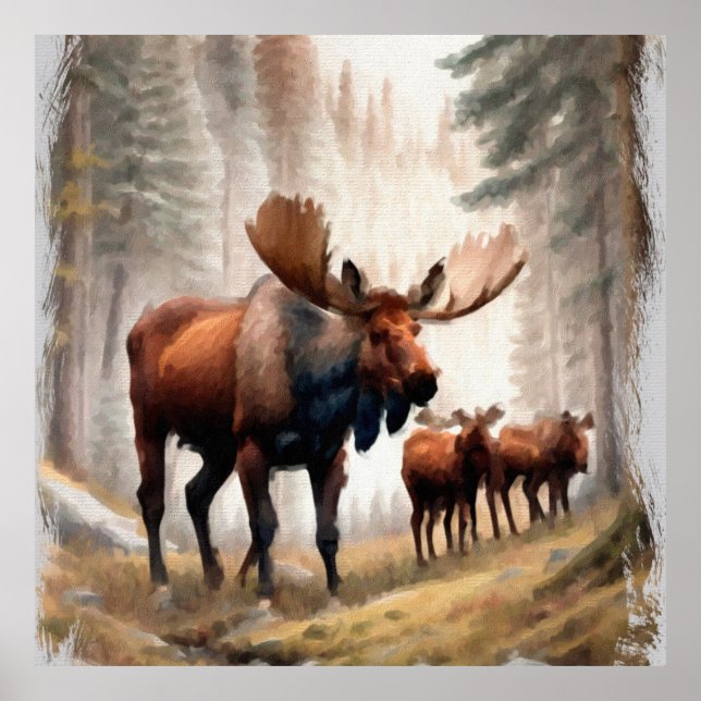 *~* Nature AP AP49 MOOSE Forest Skogen Herd Poster (Framsidan)