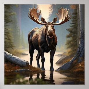 *~* Nature AP AP49 MOOSE Forest STREAM Skogen Poster