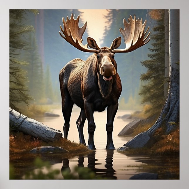 *~* Nature AP AP49 MOOSE Forest STREAM Skogen Poster (Framsidan)