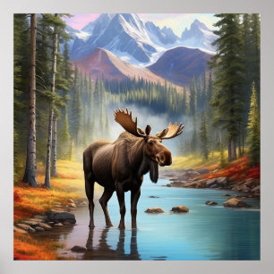 *~* Nature AP AP49 MOOSE Mountain Forest STREAM Poster